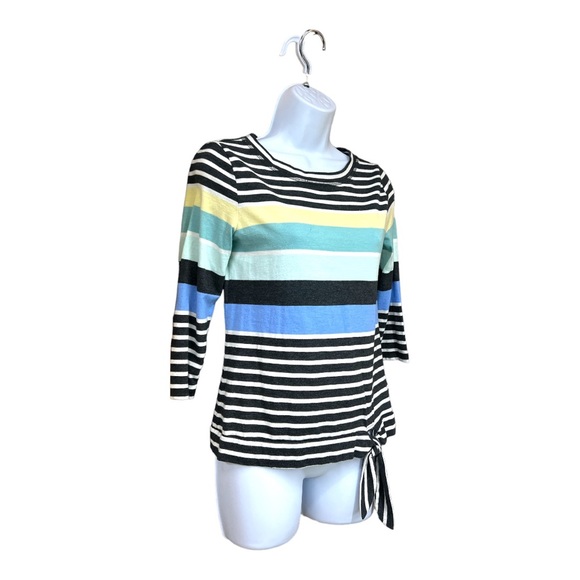 SzP T by Talbots 3/4 Sleeve Knot Front Striped Top - Picture 4 of 7